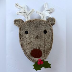 PBK fuzzy reindeer chair backer holiday table decor Christmas Rudolph xmas